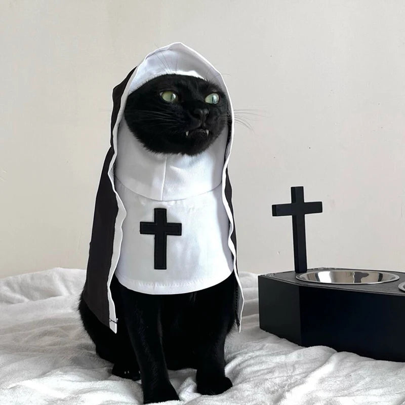 Ins Halloween Cat Costume Pet Clothing Breathable Nun Cloak Cosplay Dress Photo Props Kawaii Kitten Puppy Cute Accessoties Gift