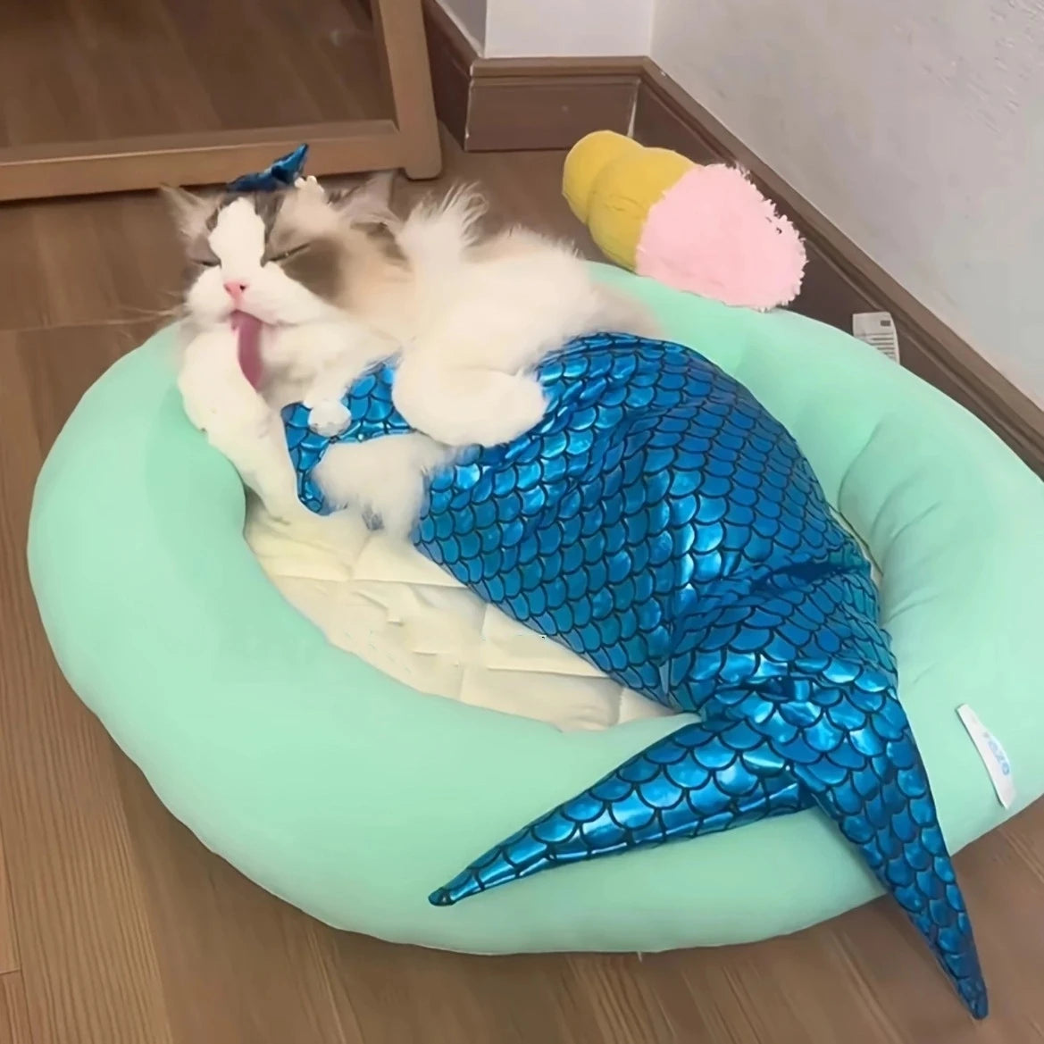 Decorative Cat Mermaid Crossdressing Polyester with Bow Headband Pet Fishtail Swimsuit Swimsuit Soft Pet Cosplay Costume