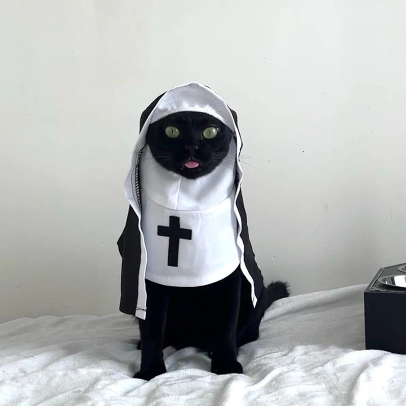 Ins Halloween Cat Costume Pet Clothing Breathable Nun Cloak Cosplay Dress Photo Props Kawaii Kitten Puppy Cute Accessoties Gift