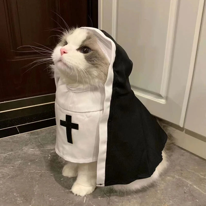 Ins Halloween Cat Costume Pet Clothing Breathable Nun Cloak Cosplay Dress Photo Props Kawaii Kitten Puppy Cute Accessoties Gift