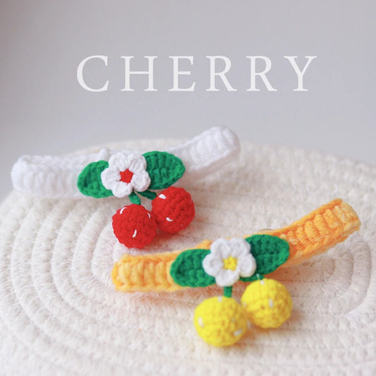 Hand-knitted Pet Dog Necklace Cat Scarf Pet Collar Cherry Bell Cat Bib Bichon Frise Pet Accessories