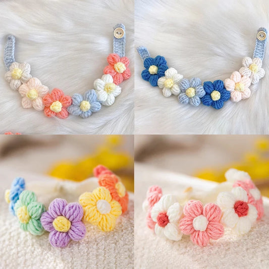 Cute Ins Style Cat Dog Knitted Collar Crochet Flowers Collar Pet Drool Scarf Bib Pet Necklace Accessories Pure Hand Knitting
