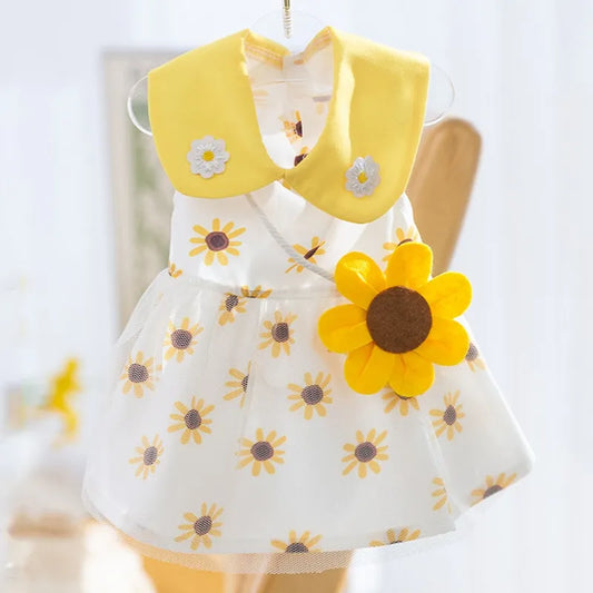 Pet Princess Dress Yellow Sun Flower