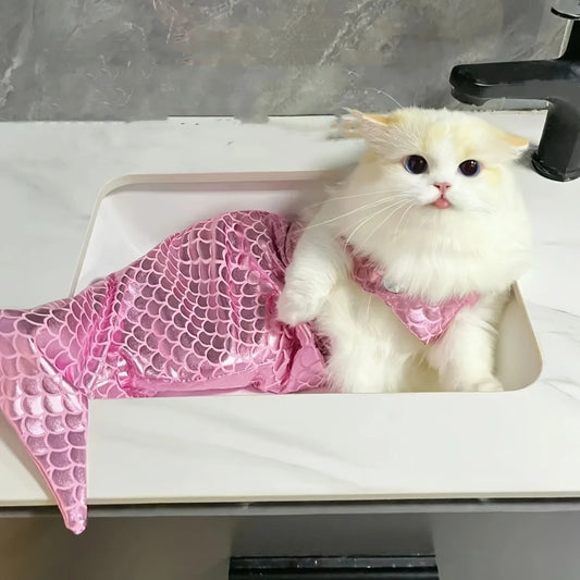 Decorative Cat Mermaid Crossdressing Polyester with Bow Headband Pet Fishtail Swimsuit Swimsuit Soft Pet Cosplay Costume